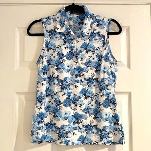 G/Fore Blue Floral Sleeveless Polo, Size Small